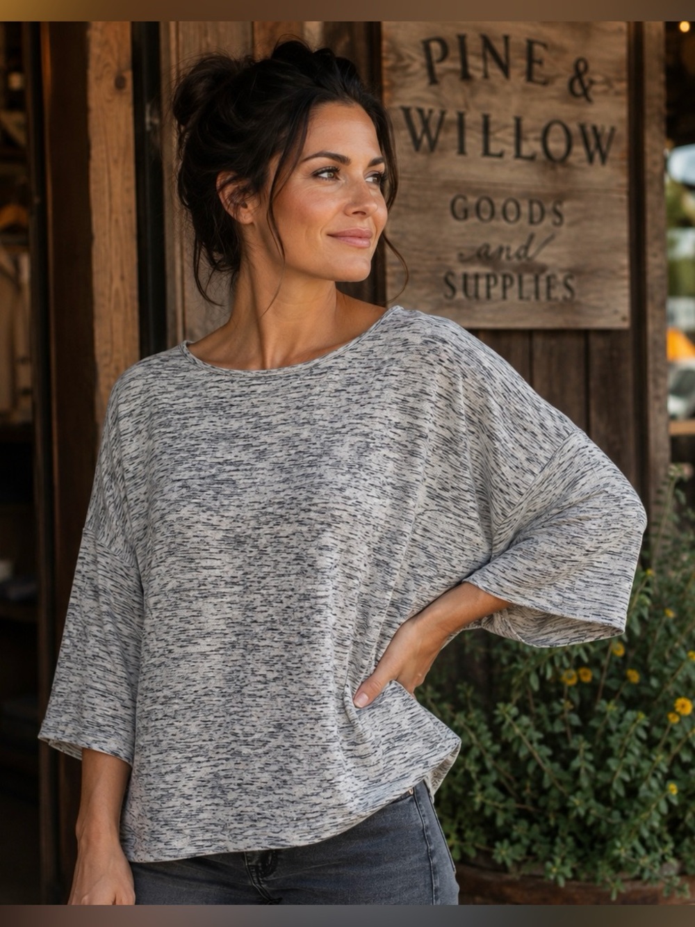 NEW J. Jill Large Petite Boxy Top. Wide 3/4 Sleeves. Sweatshirt Feel.